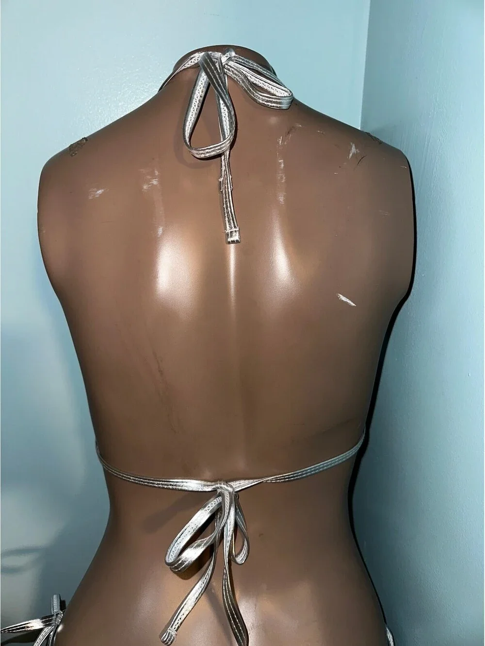 Silver Metallic Two-Piece Bikini Swimsuit Size Large